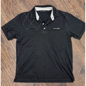 TravisMathew Polo Shirt Mens L Black Golf Casual Stretch Short Sleeve Logo